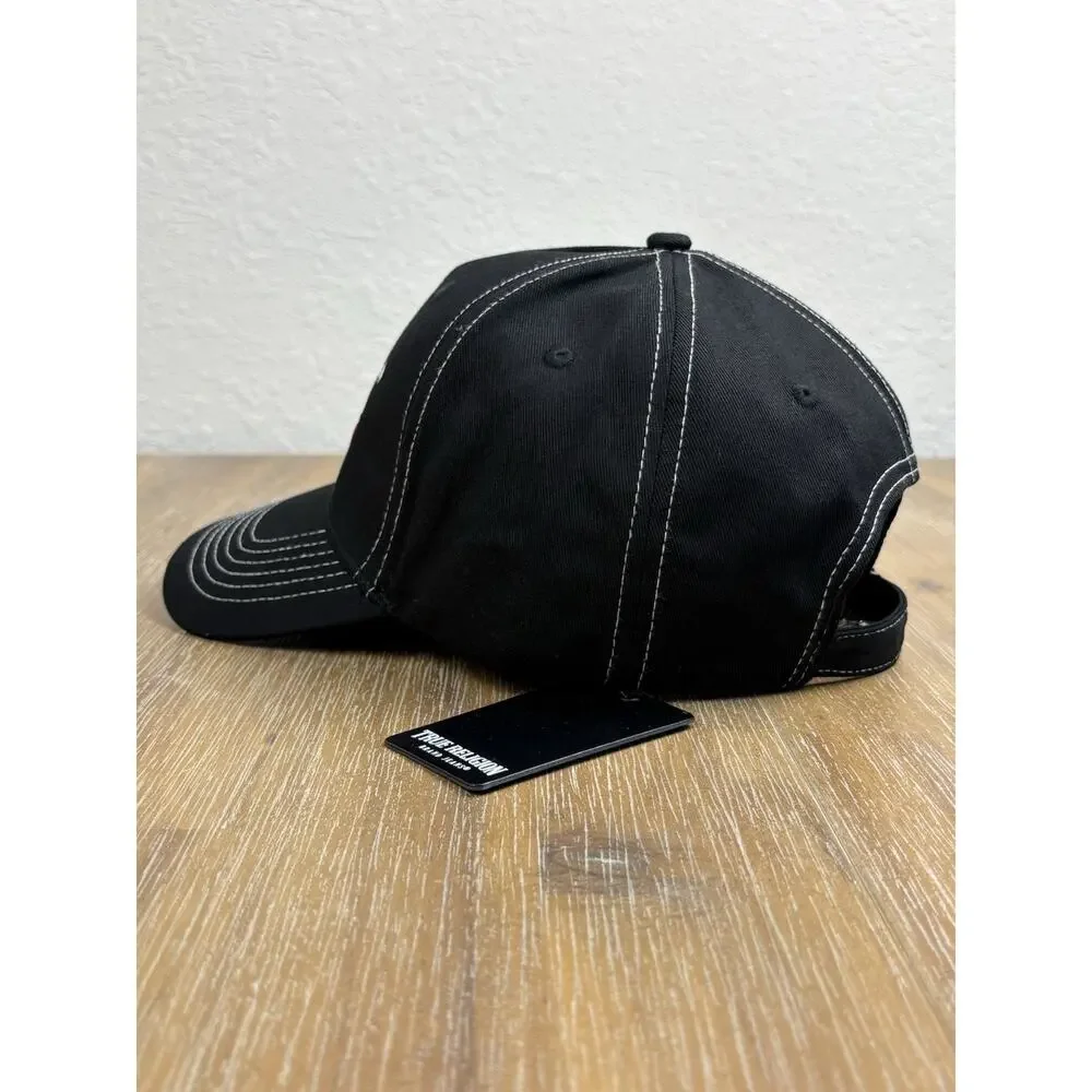 True Religion Buddha Trucker Hat Black Snapback Cap Mens One Size NWT Original